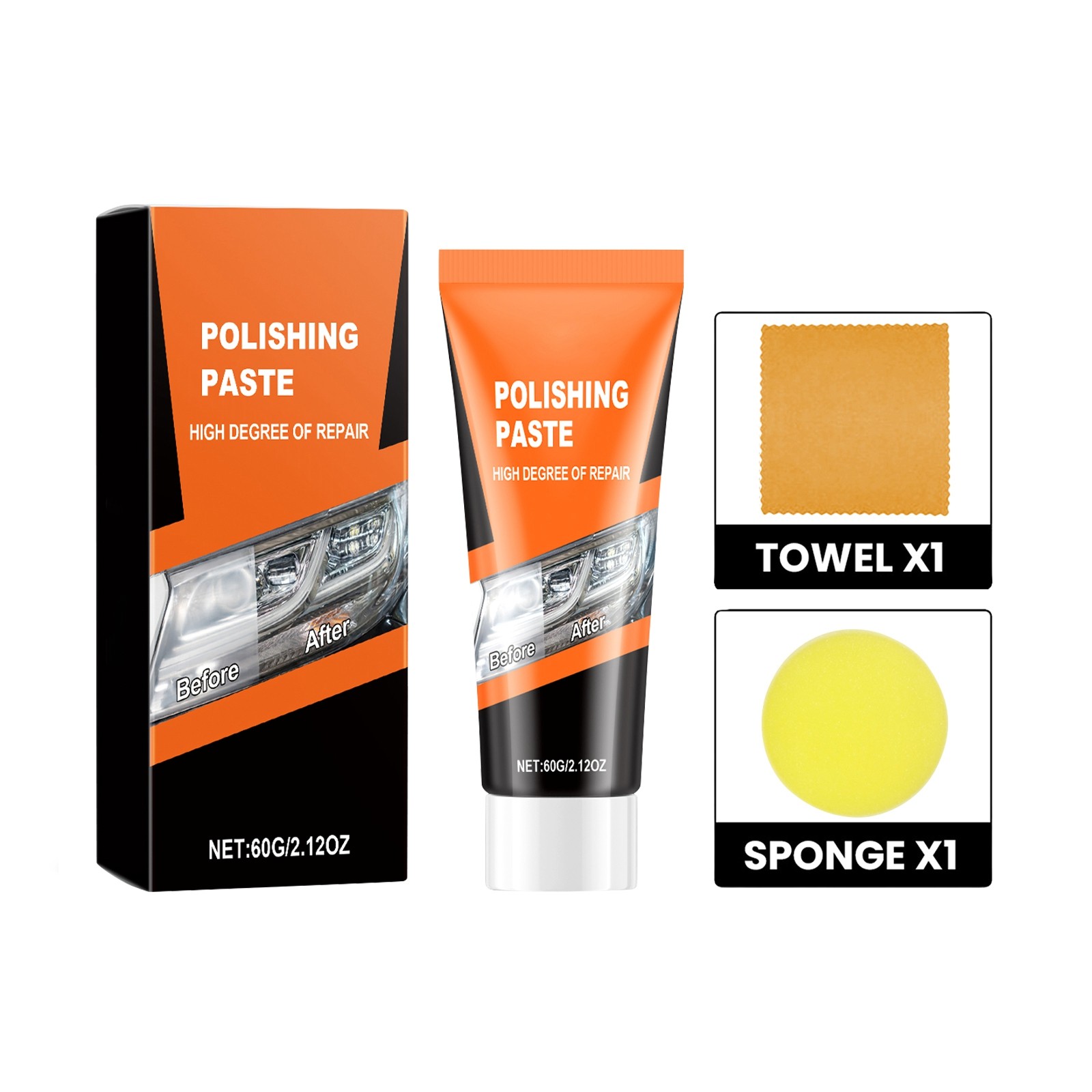 NINSEN Polishing Paste,Car Light Polisher Cleaning Paste,Headlamp Restoration Kit,Car Headlight Care, Brightening, Yellow Removal, Polishing And Renovati